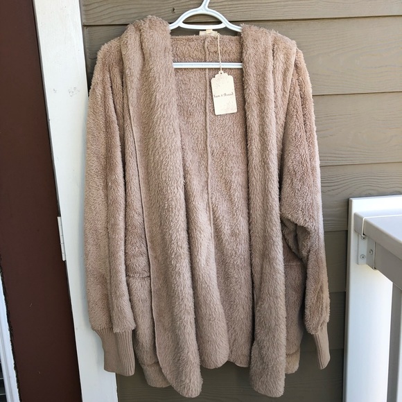 LAST ONE! • Taupe Tan Beige Sherpa Jacket Cardigan - Picture 7 of 8